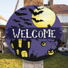 Welcome Sign, Halloween Night Moon Round Wood Sign, Scary Bat Halloween Wood Sign, Halloween Decor HN
