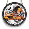 Halloween Pumpkins Truck Round Wood Sign, Horror Halloween Wood Sign, Best Halloween Home Decor HN