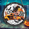 Halloween Pumpkins Truck Round Wood Sign, Horror Halloween Wood Sign, Best Halloween Home Decor HN