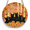 Happy Halloween Black Cat Pumpkin Round Wood Sign, Scary Halloween Wood Sign, Halloween Decor HN