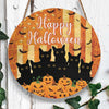 Happy Halloween Black Cat Pumpkin Round Wood Sign, Scary Halloween Wood Sign, Halloween Decor HN