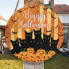 Happy Halloween Black Cat Pumpkin Round Wood Sign, Scary Halloween Wood Sign, Halloween Decor HN