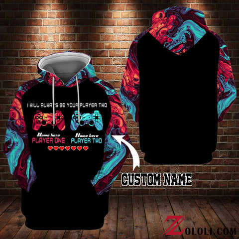 Gamer Couple I will always be your player two hoodie 3D TTM