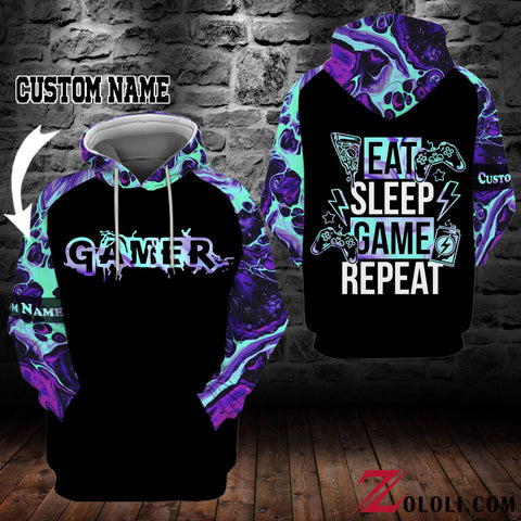 Eat sleep game repeat Hoodie 3D custom LKT