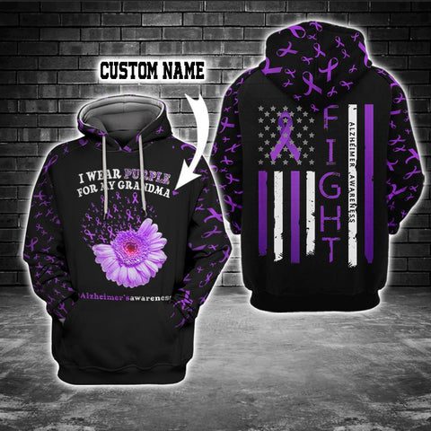 Alzheimer's Awareness I Wear Purple 3D Custom Hoodie