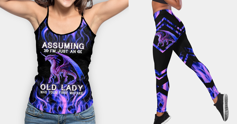 Old Lady Dragon Criss Cross Tank Top Legging Set For Women HT