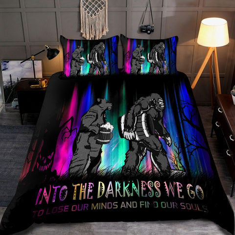 Halloween Bedspread Into The Darkness We Go Bigfoot and Bear Bedding Set
