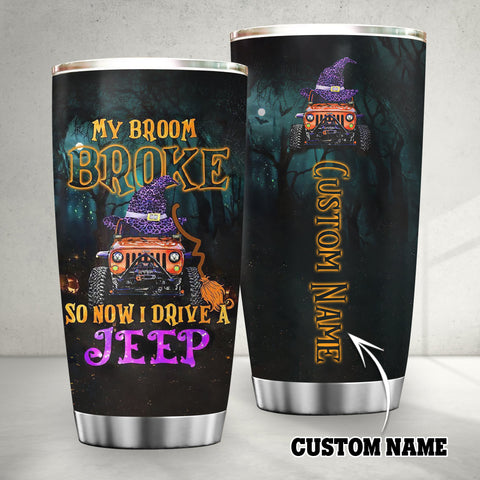 My broom broke so now I drive a Jeep Tumbler Custom TTM Halloween Jeep Girl Pumpkin Tumbler