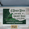 Personalized Witch Grumpy Toad Live Here Customized Doormat Green TM
