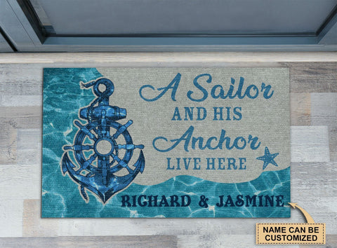 Personalized A Sailor And His Anchor Live Here Doormat
