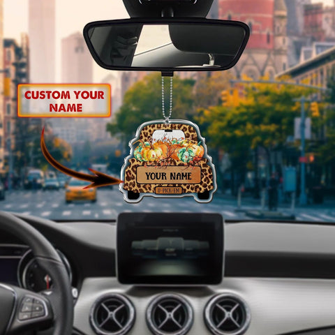 Personalized Fall Truck Pumpkin Car Ornament- Leopard Truck Pumpkin Ornament- Fall Pumpkin Ornament- Thanksgiving Gift- Family Name Ornament HT