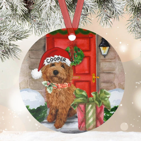 Personalized Goldendoodle, Labradoodle Christmas ornament, Apricot, Red Doodle Dog metal ornament, Doodle Dog Mom Dad Gift Idea, Double side HT