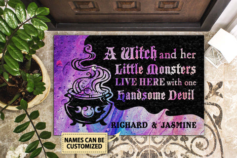 Personalized Witch And Her Little Monsters Live Here Customized Doormat