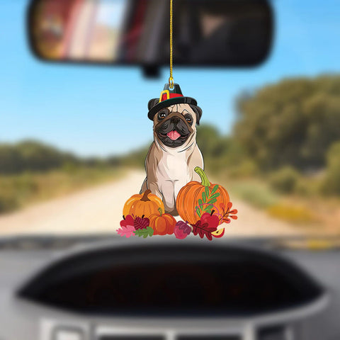 Pug Thanksgiving Ornament, Fall Pumpkin Farmhouse Autumn Decor, Dog Lovers Gift, Dog Happy Thanksgiving Ornament Lovers Gift HT