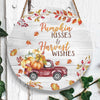 Pumpkin Kisses & Harvest Wishes Thanksgiving Round Wood Sign, Best Thanksgiving Wood Sign Fall Decor HN