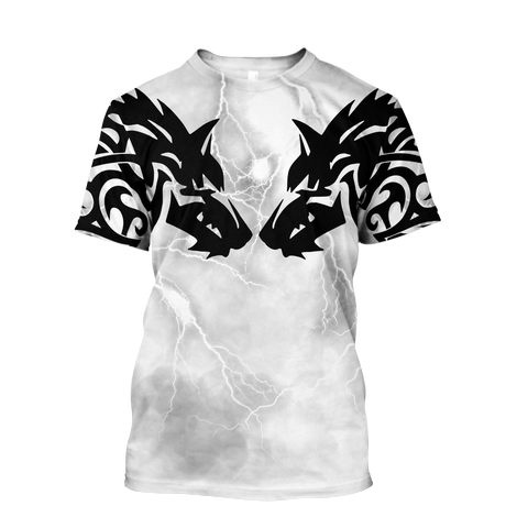 Men Tattoo Shirt White Premium Tribal Tattoo Fenrir Wolf 3D Printed Unisex Shirts