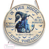 The Wicked Witch And Her Little Monster Live Here Custom Round Wood Sign, Witchy Halloween Wood Sign Halloween Decor HN