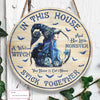 The Wicked Witch And Her Little Monster Live Here Custom Round Wood Sign, Witchy Halloween Wood Sign Halloween Decor HN