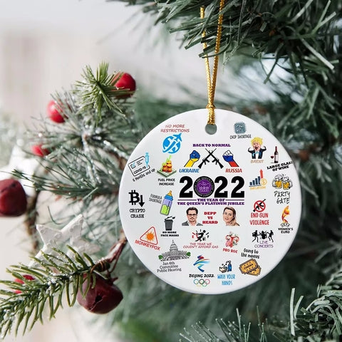 Year In Review 2022 Christmas Ornament, The Year Of the Queen's Platinum Jubilee, Johnny Depp Trial, Back To Normal, Christmas Tree Hanging HT