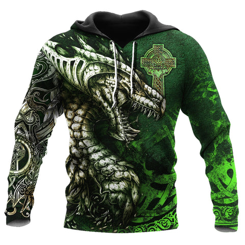 Irish Celtic Cross Dragon Tattoo 3D Unisex Hoodie St Patrick's Day Clothes HT