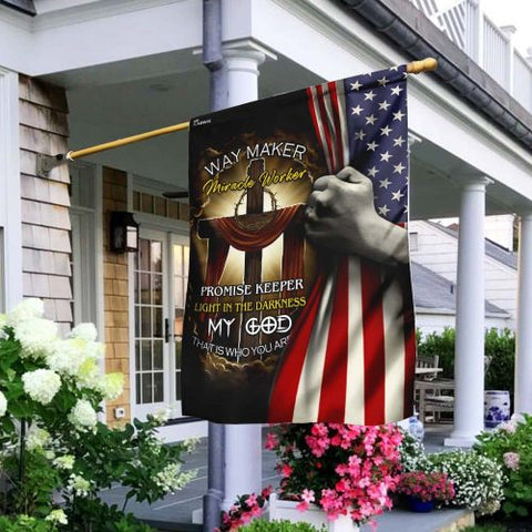 Cross With Jesus Way Maker And Miracle Worker Flag Jesus God Christ American Flag TM