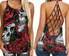 Rose and Skull criss-cross Tank top HA