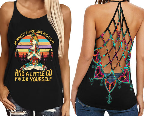 Yoga I'm mostly peace love and light Criss-Cross Tank Top TTM