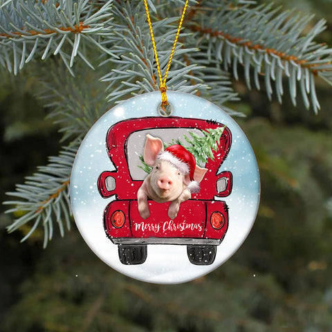 Cute Pig Christmas Ornament Farm Animal Ceramic Ornament 2 sided Christmas Tree Hanging Decor Xmas Gift HN