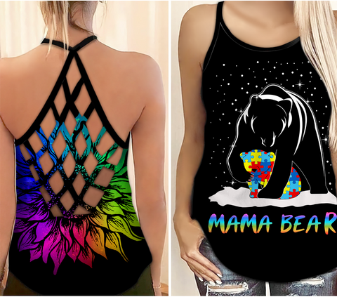 Autism Awareness Criss Cross Tank Top Mama Bear Shirts Autism Awareness Shirts Autism Awareness Gift For Mom HT