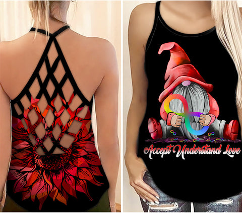 Accept Understand Love Autism Awareness Criss Cross Tank Top Gnome Autism Awareness Shirts Autism Awareness Gift HT