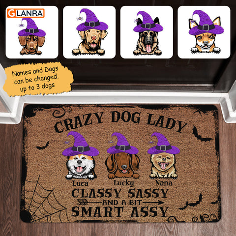 Personalized Crazy Dog Lady Classy Sassy And A Bit Smart Assy Doormat Dog Witch Halloween Decorations Home Decor Mat HT