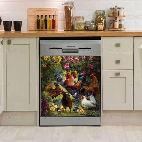Chicken Family Garden Kitchen Dishwasher Cover Rooster Farm Animal Kitchen Decor Gifts For Farmers, Christmas Gifts HT