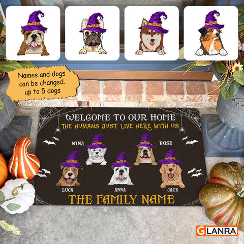 Personalized Welcome To Our Home Doormat Dog Witch Halloween Decorations Home Decor Mat HT