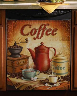 Coffee Vintage Style Dishwasher Cover Kitchen Decor HT