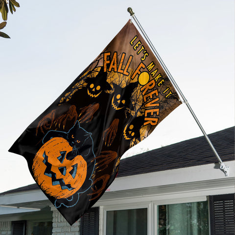 Halloween Black cat Let's make it fall forever flying flag TTM