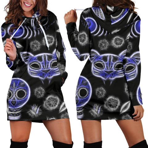 Fractal Cat Bird and Skulls Hoodie Dress TL
