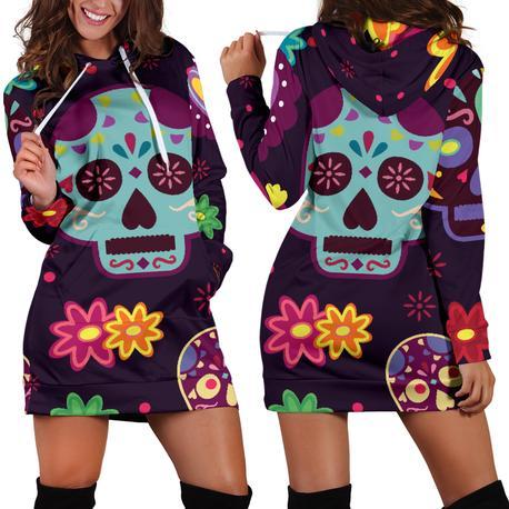 Floral Skull Hoodie Dress