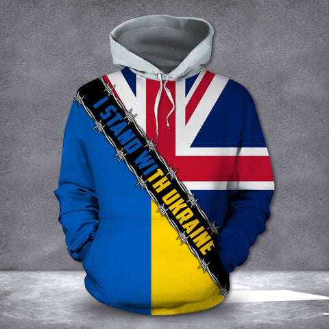 I Stand With Ukraine American UK Flag Hoodie Support For Ukrainian American Rally Ukraine Strong Shirt Ukraine Support Shirt Ukrainian Lovers HT