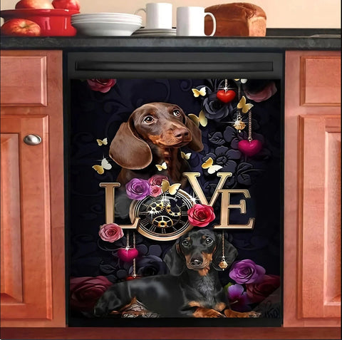 Dachshund Love Gorgeous Flower Dishwasher Cover Dachshund Dishwasher Cover Kitchen Decor Gifts for Dog Lovers Dachshund Gifts HT