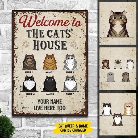 Welcome To The Cat House - Funny Personalized Cat Metal Sign