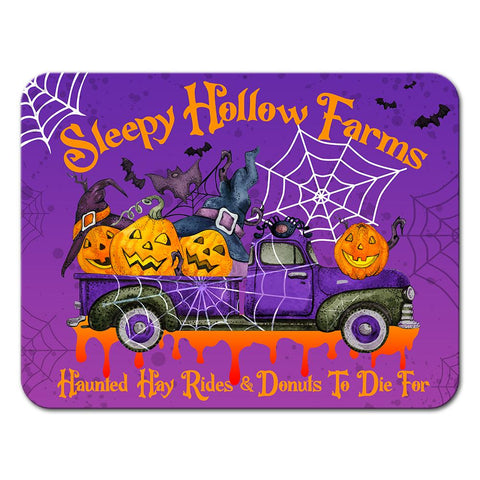 Halloween Doormat Farmer Halloween Haunted hay rides and donuts to die for Custom Printed Metal Sign