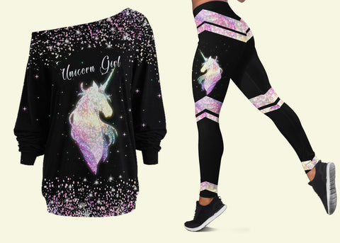 ON SALE Unicorn Girl Off Shoulder Shirt & Leggings Set