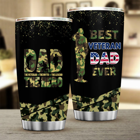 The Veteran The Myth The Legend Best Veteran Dad Ever Tumbler Camouflage Pattern Veteran Gift Ideas HN