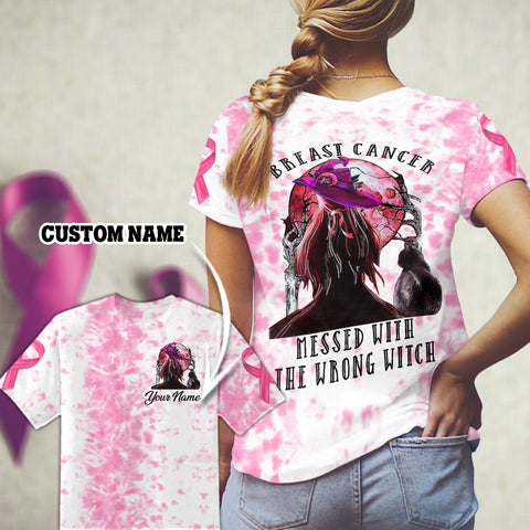 Breast Cancer Messed With The Wrong Witch 3D T-Shirt Breast Cancer Awareness Shirt Personalized Gift HN