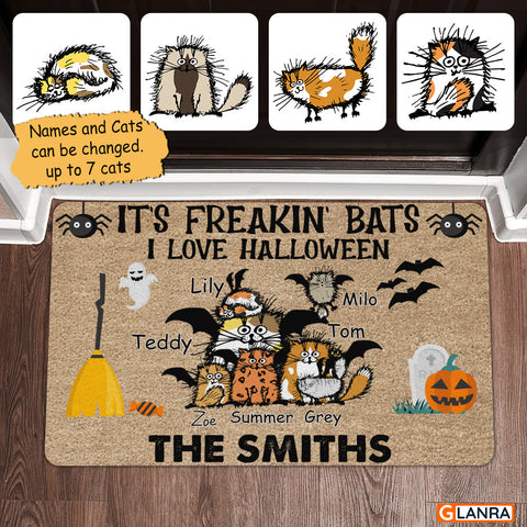 Personalized It's Freakin' Bats I Love Halloween Cats Doormat Halloween Decorations Home Decor Mat HT