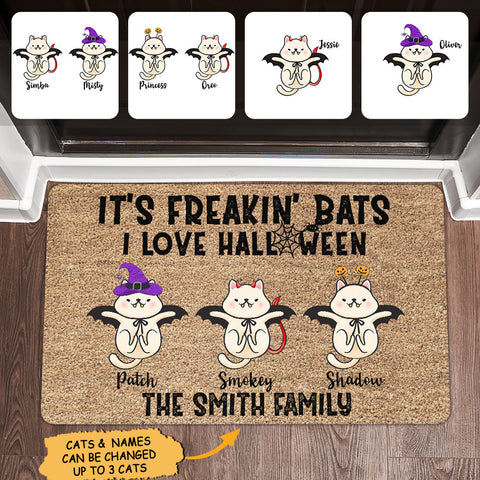 Personalized It's Freakin' Bats I Love Halloween Doormat Cat Flying Halloween Decorations Home Decor Mat HT