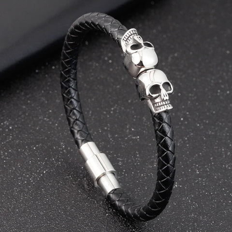 Hyperbole Braided Leather Bracelets Skull Bracelets