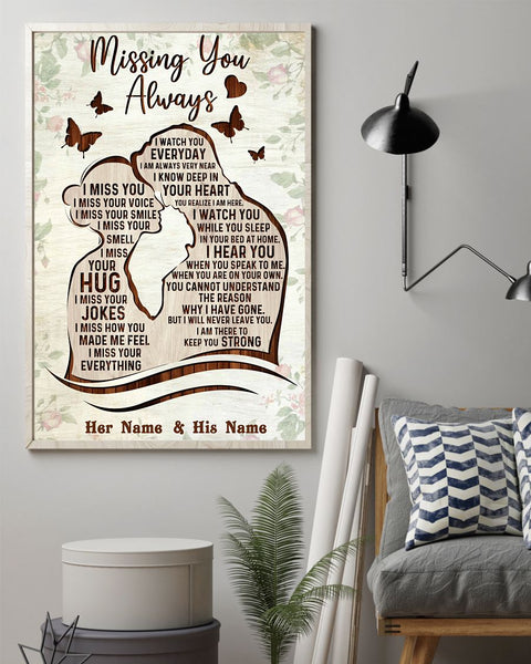 Missing You Always I Watch You Every Day Gift For Couple Customized Canvas Wall Art Print Home Decor HT