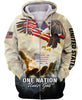 ONE NATION UNDER GOD Hoodie 3D Jesus American flag gift idea for Veteran