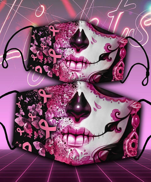Breast Cancer Skull Girl Butterflies Face Mask TM